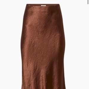 Aritzia Slip Satin Midi Skirt - cognac